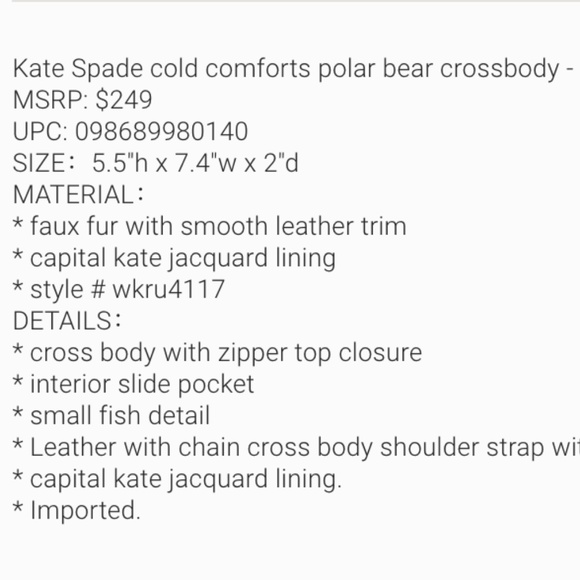 kate spade cold comforts polar bear crossbody bag - Picture 7 of 7